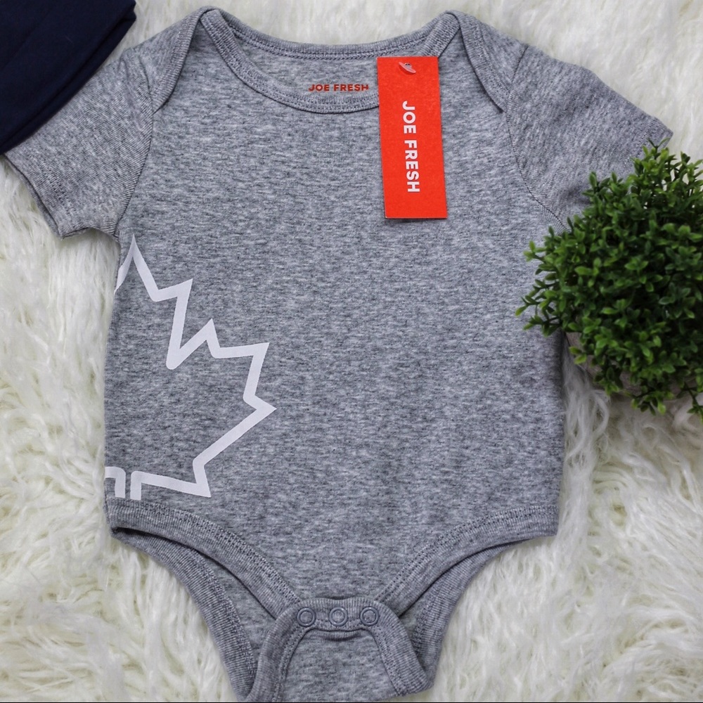 NWT Joe Fresh Maple Leaf Gray/White One-Piece - Picture 2 of 3
